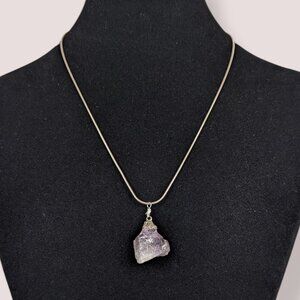 V. Raw Amethyst Pendant Sterling Chain Necklace